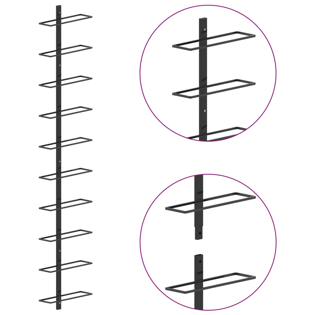 Wine Rack for 10 Bottles Black Metal - Wall-mount