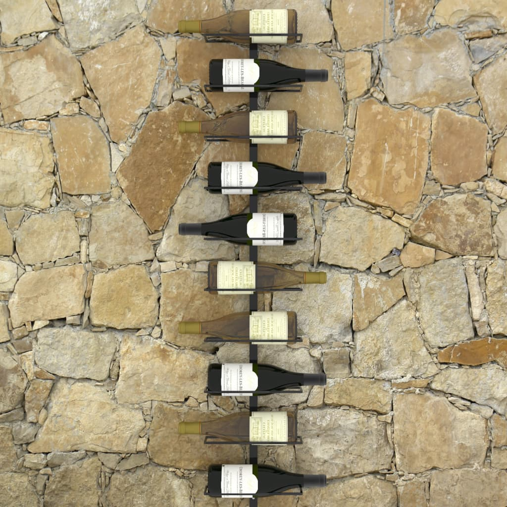Wine Rack for 10 Bottles Black Metal - Wall-mounted