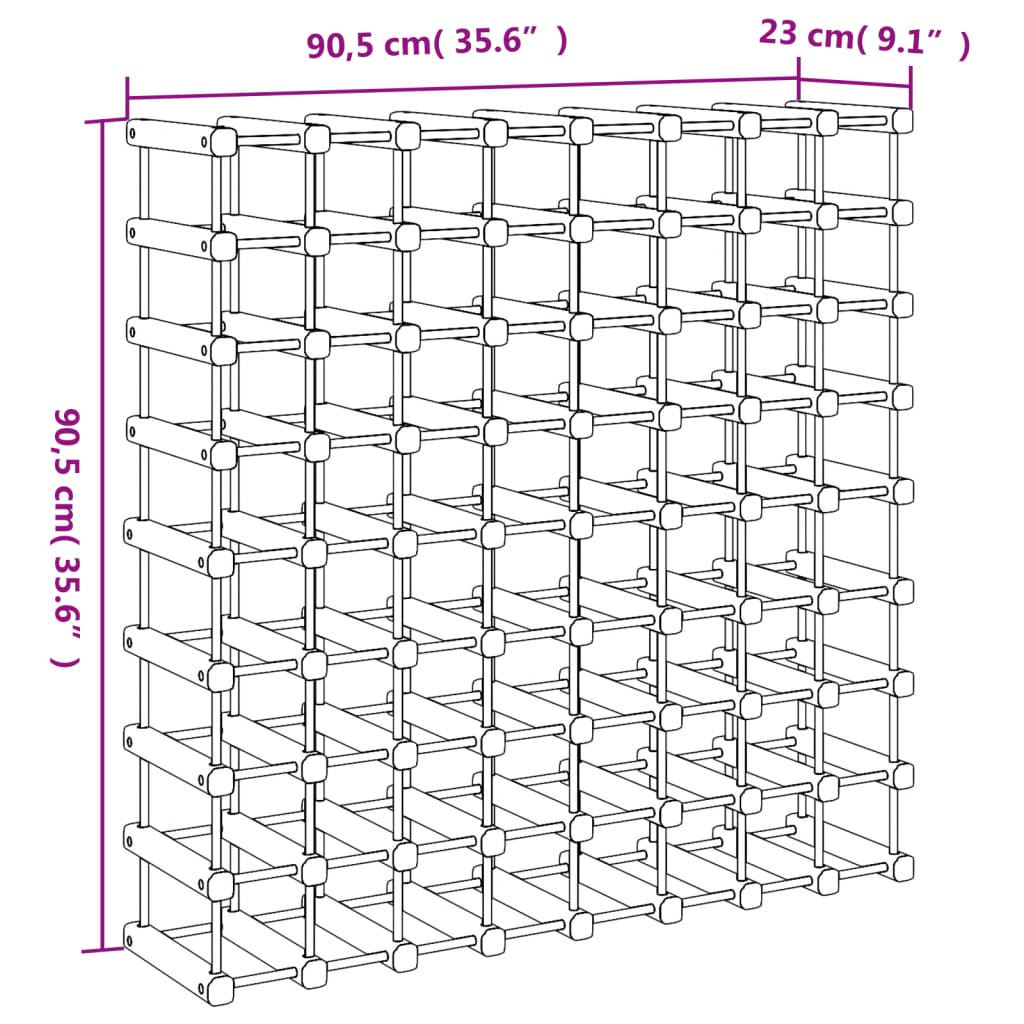 Wine Rack for 72 Bottles 90.5x23x90.5cm Solid pine