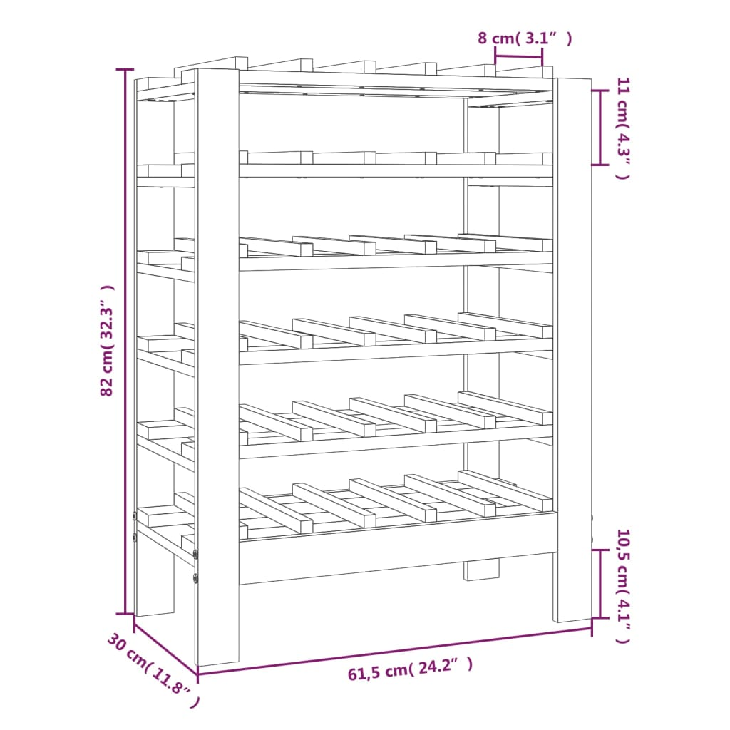 Wine Racks - 61.5x30x82cm Solid Wooden Pine