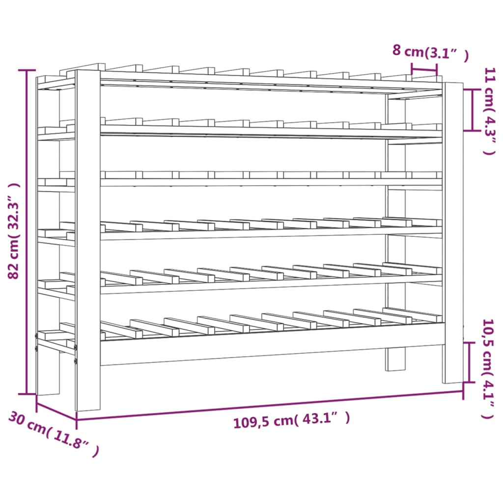 Wine Racks 109.5x30x82cm Solid Pine Wood