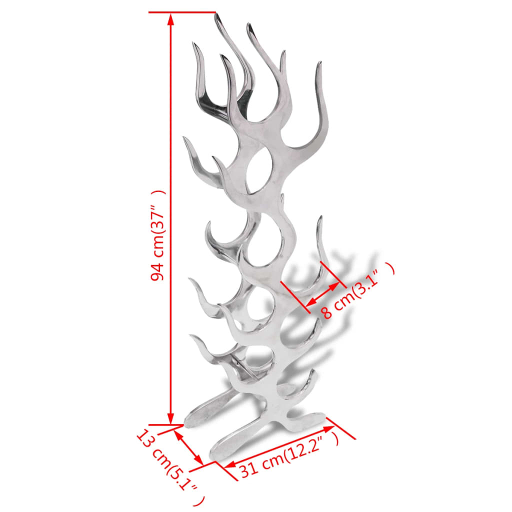 Wine Racks Flame Shape Aluminium Silver 9 Bottle