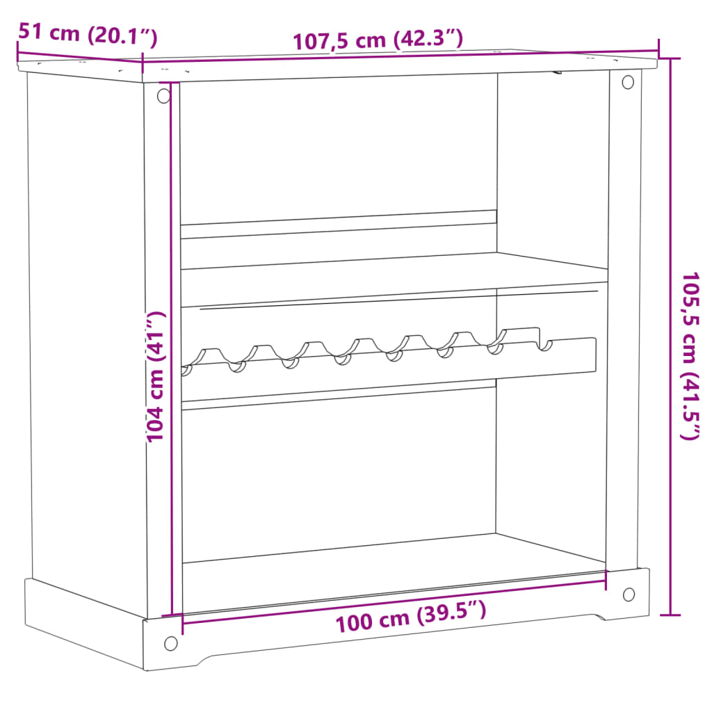 Wine cabinet Corona 107.5x51x105.5 cm Solid pine
