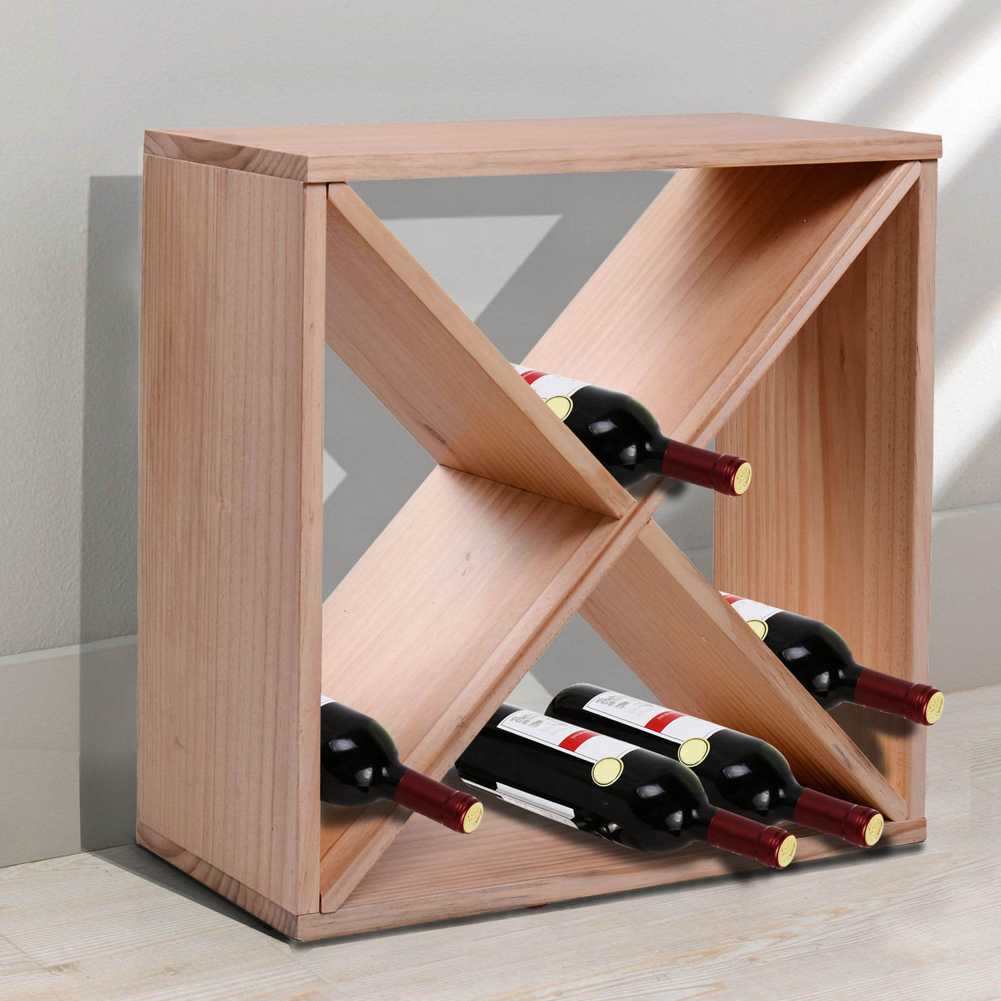 Wood Wine Rack for 24 Bottle Square Tabletop Storage