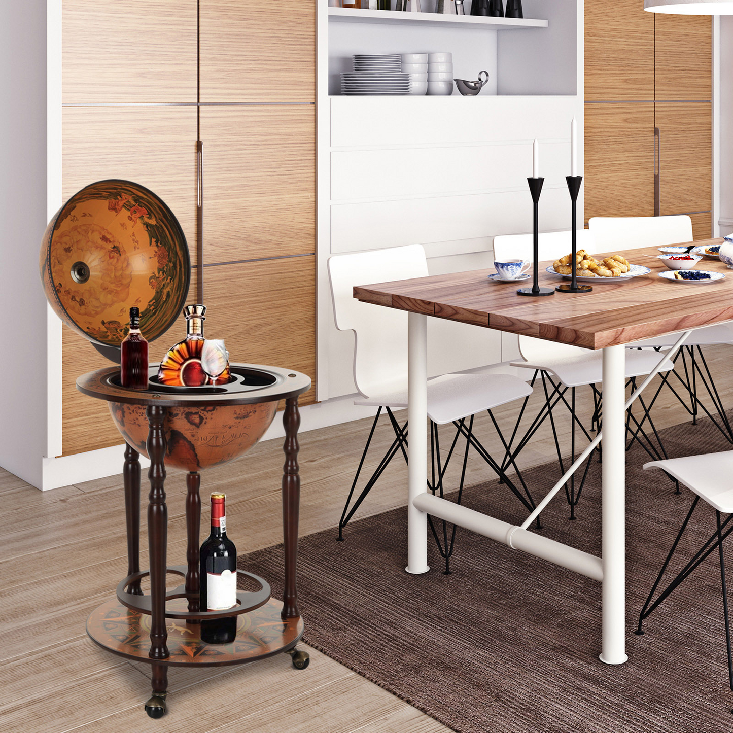 brown Globe Shaped Retro Style Bar Cabinet