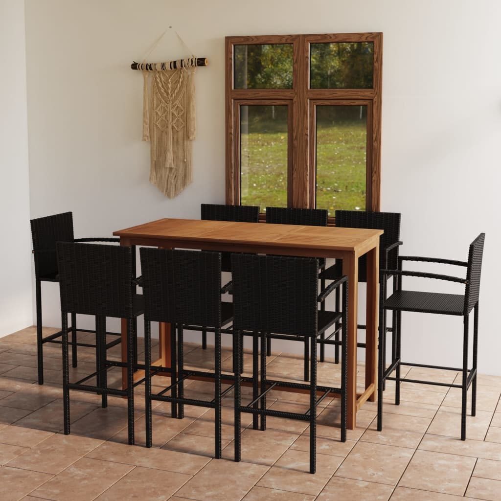 vidaXL 9 Piece Garden Bar Set Black