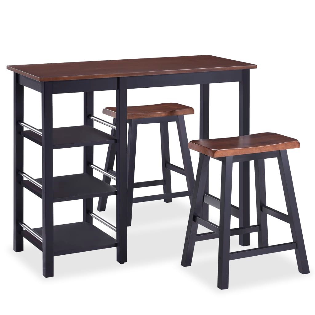 vidaXL Bar Set 3 Pieces MDF Black legs