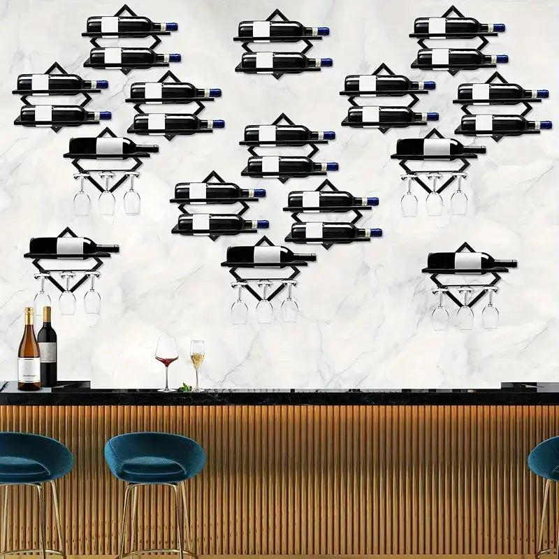 wall mounted Wine Rack Black Metal - 3 glass