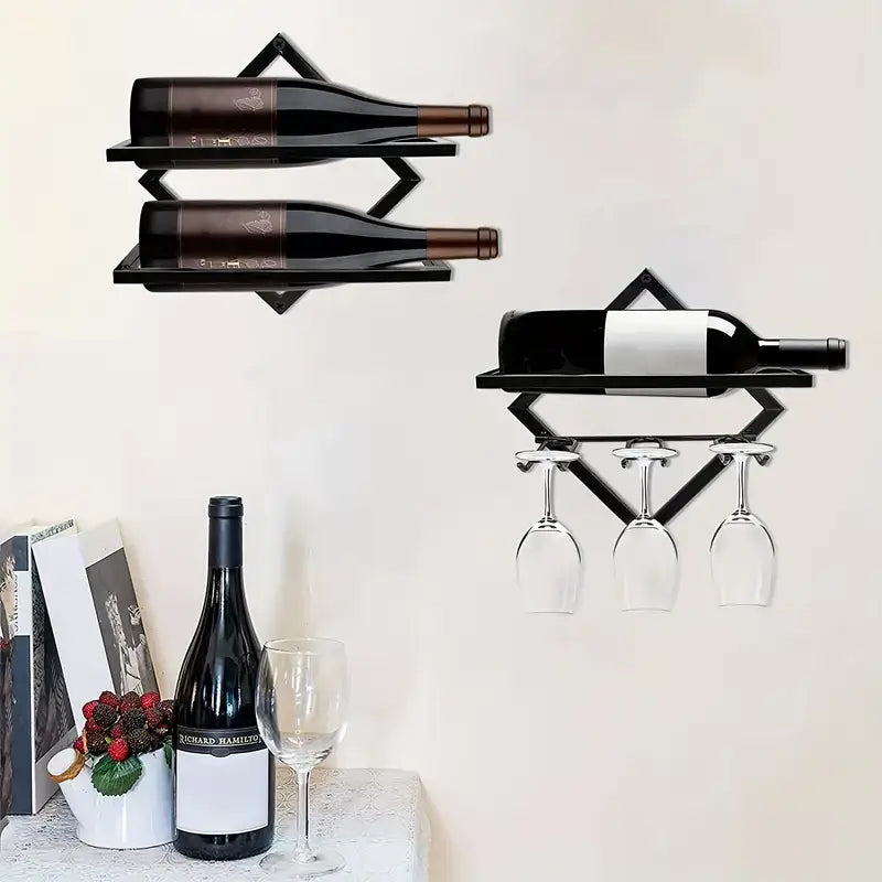 wall mounted Wine Rack Black Metal - 3 glasses