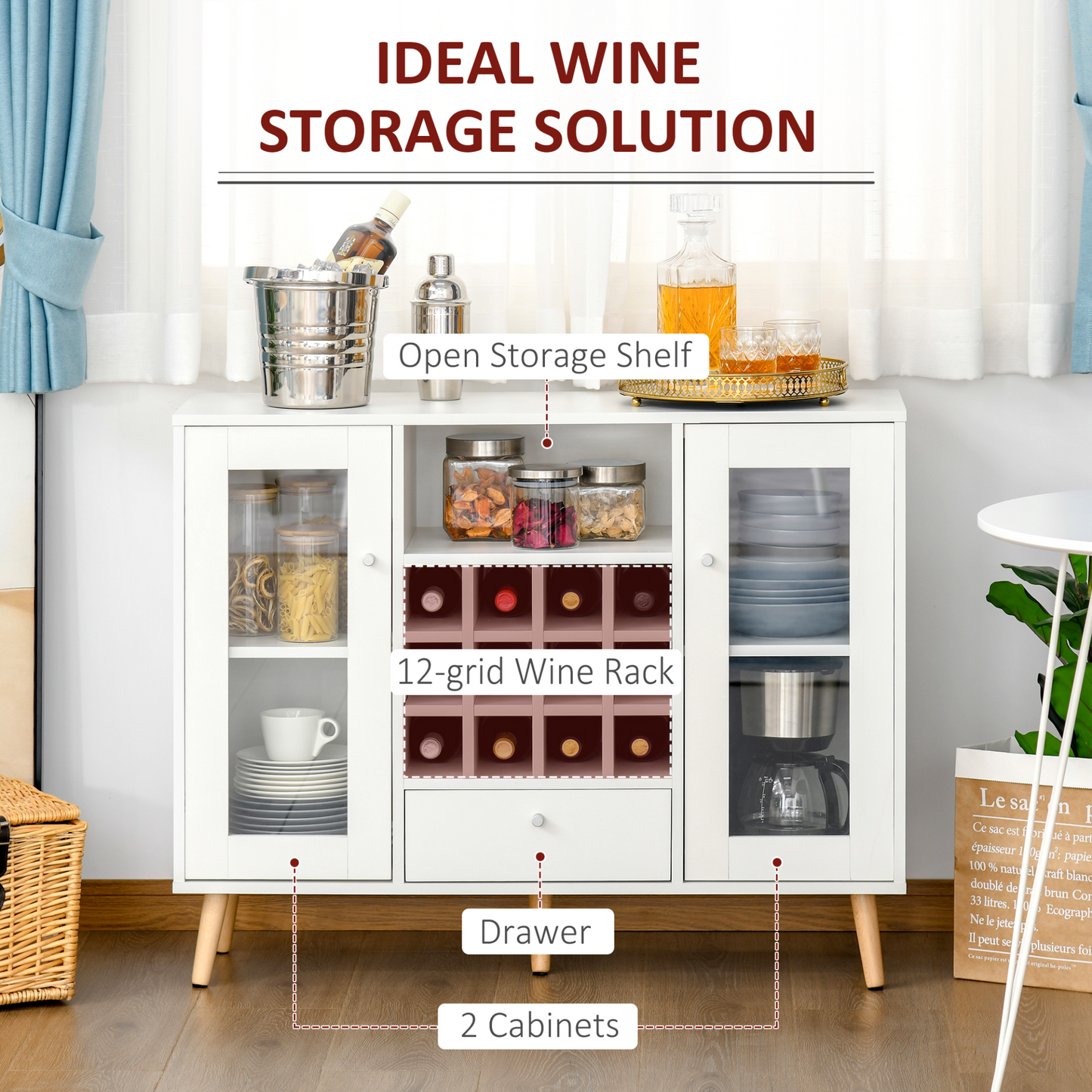 white Storage Cabinet Glass Doors & 12-Bottle