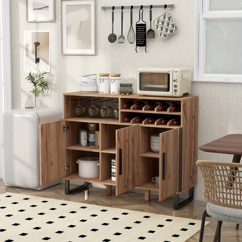 wood 3 Door Drinks Cabinet with Wine Rack