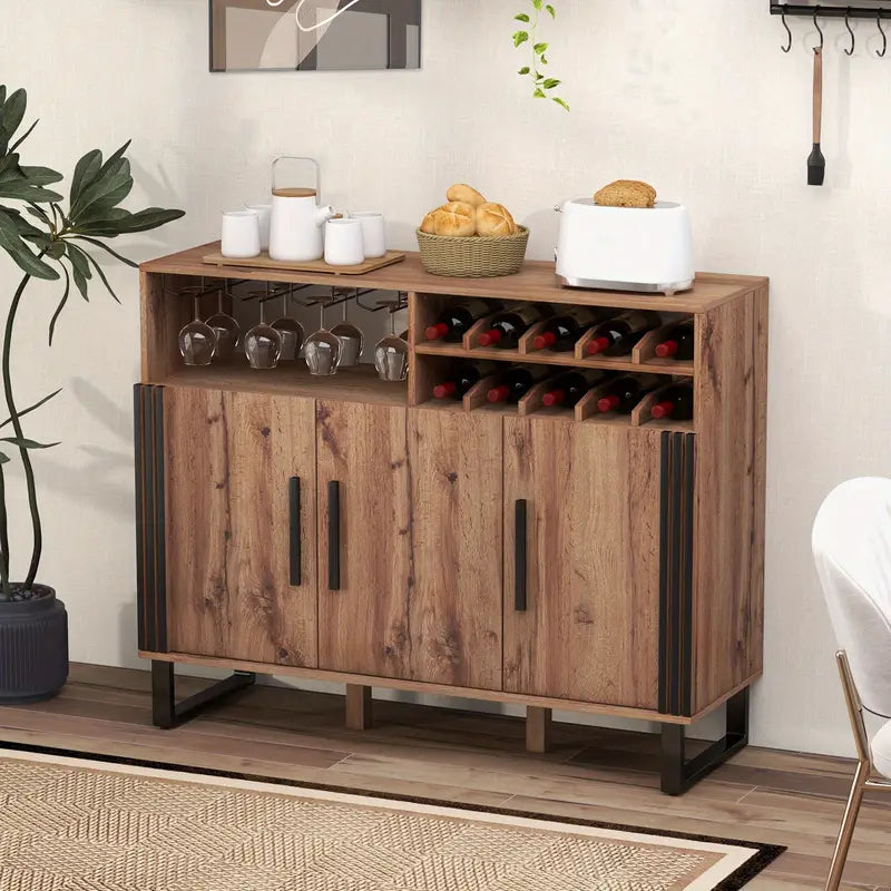 wooden 3 Door Drinks Cabinet with Wine Rack