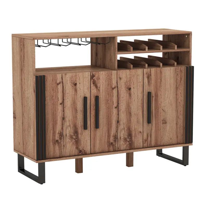 wooden 3 Door Drinks Cabinet with Wine Racks