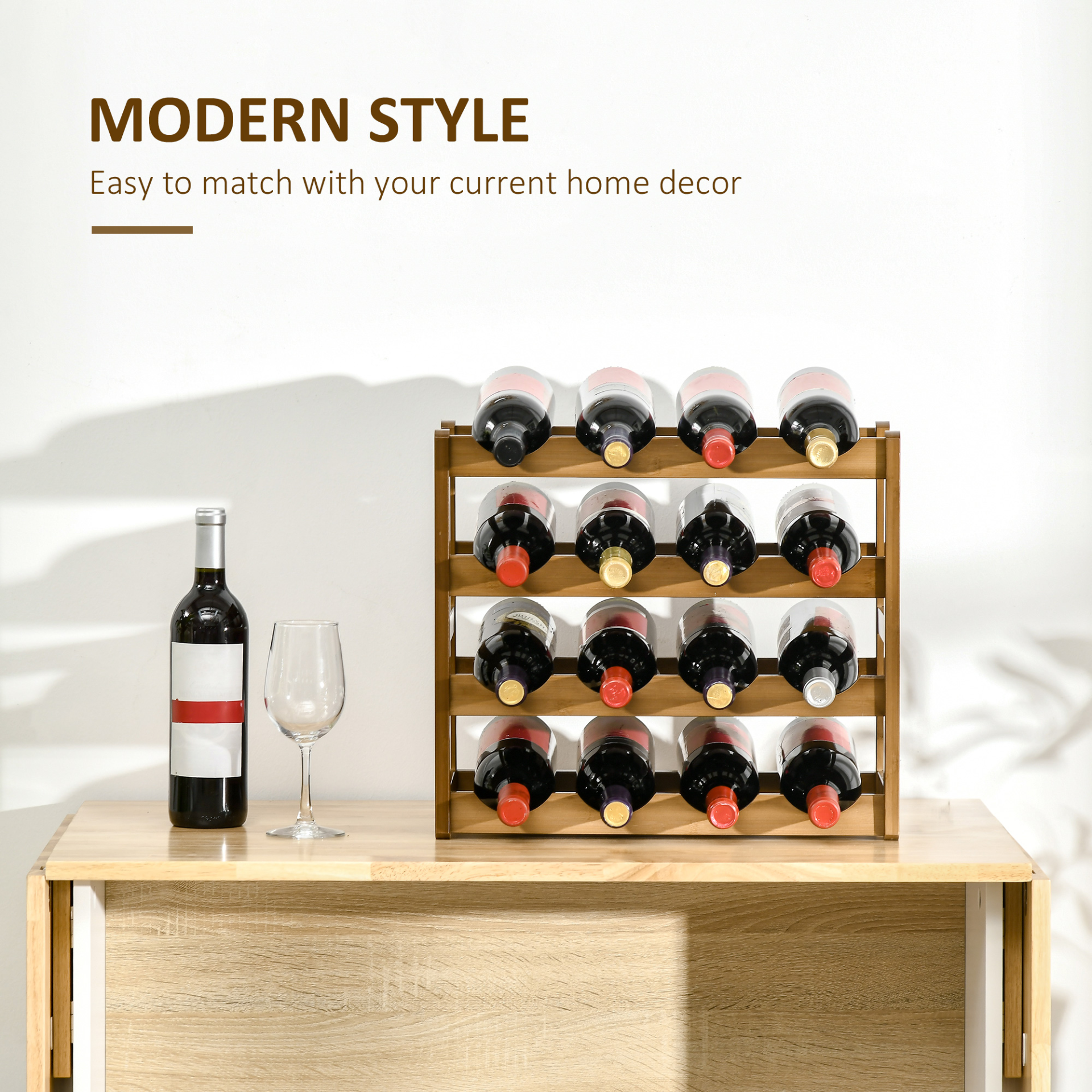 16 Bottles Holder - HOMCOM Free Standing Bamboo Wine Rack