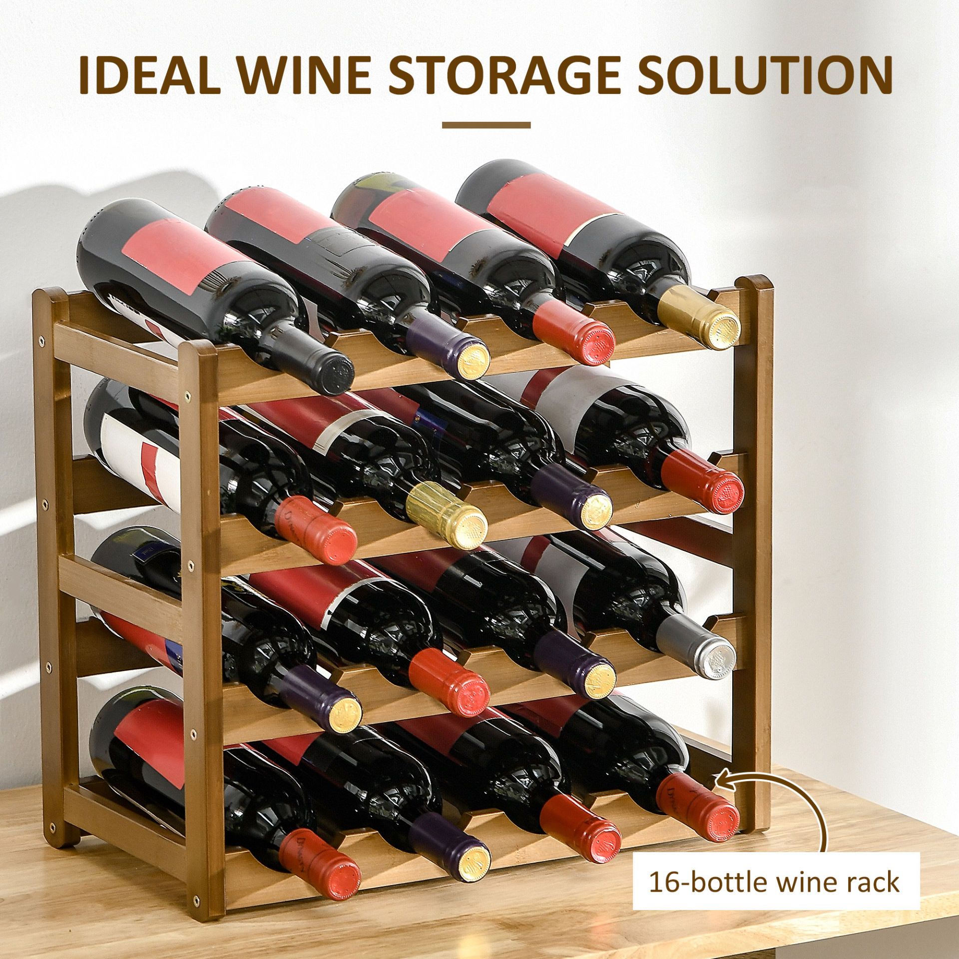16 Bottles Holder - HOMCOM Free Standing Bamboo Wine Racks