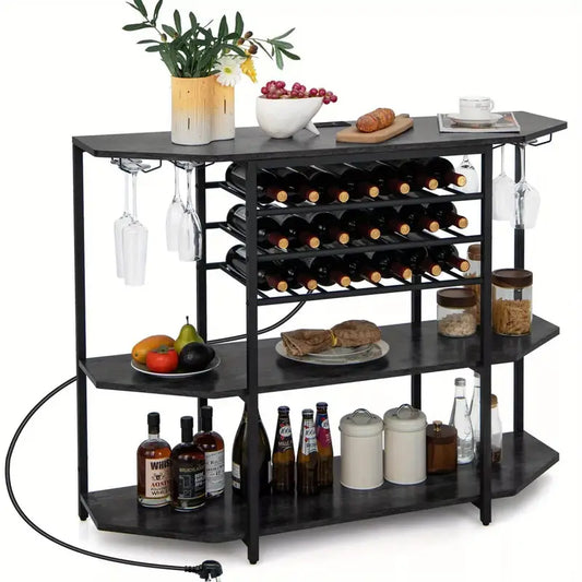 Wine Rack with Storage Shelves in Black