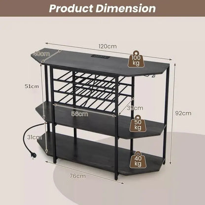 Wine Rack with Storage Shelves in Black