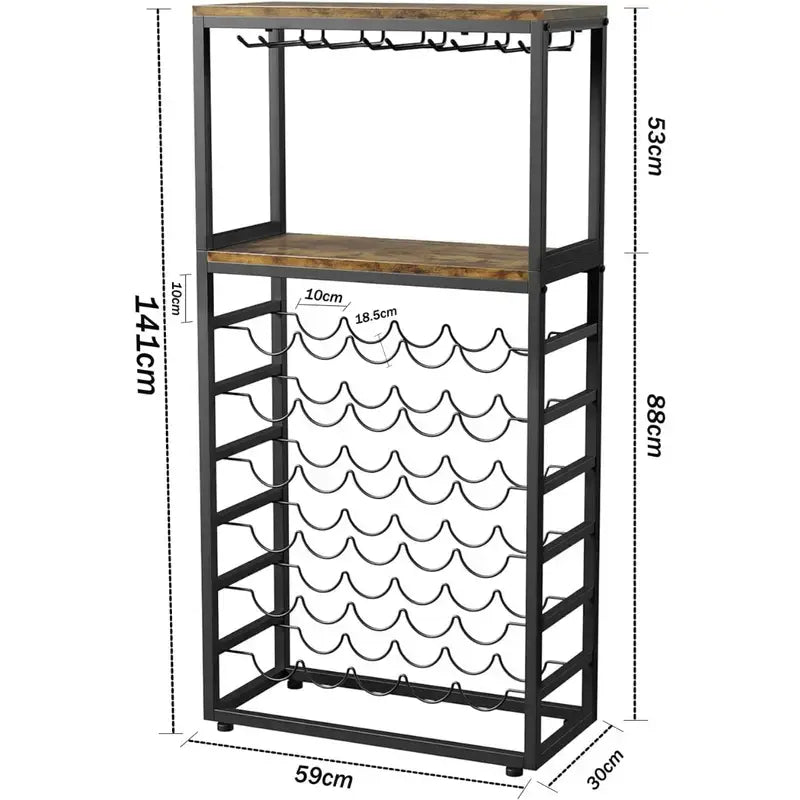 30 bottle freestanding wine rack brown and black