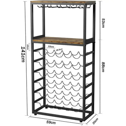 30 bottle freestanding wine rack brown and black