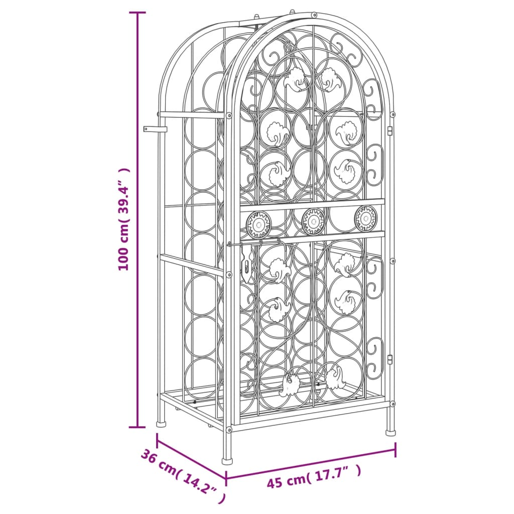 vidaXL Wine Rack for 33 Bottles Black 45x36x100 cm Wrought Iron