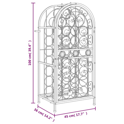 vidaXL Wine Rack for 33 Bottles Black 45x36x100 cm Wrought Iron
