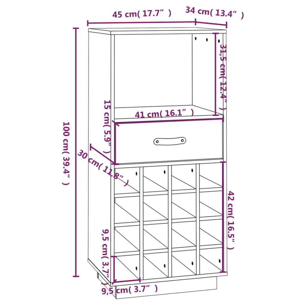 vidaXL Wine Cabinet 45x34x100 cm Solid Wood Pine