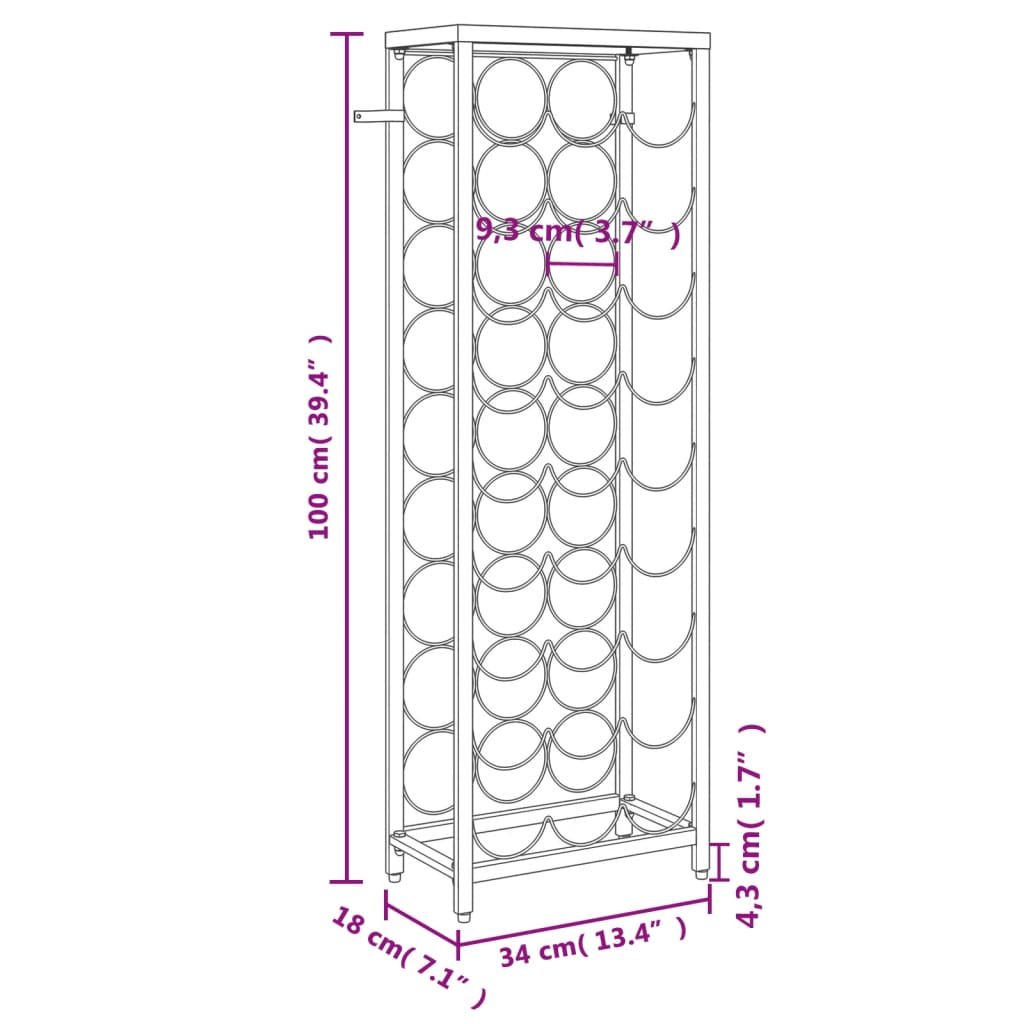 vidaXL Wine Rack for 27 Bottles Black 34x18x100 cm Wrought Iron