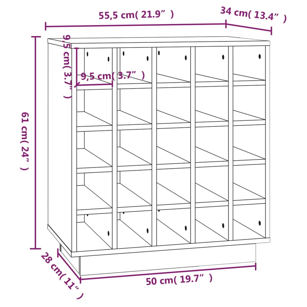 vidaXL Wine Cabinet 55.5x34x61 cm Solid Wood Pine