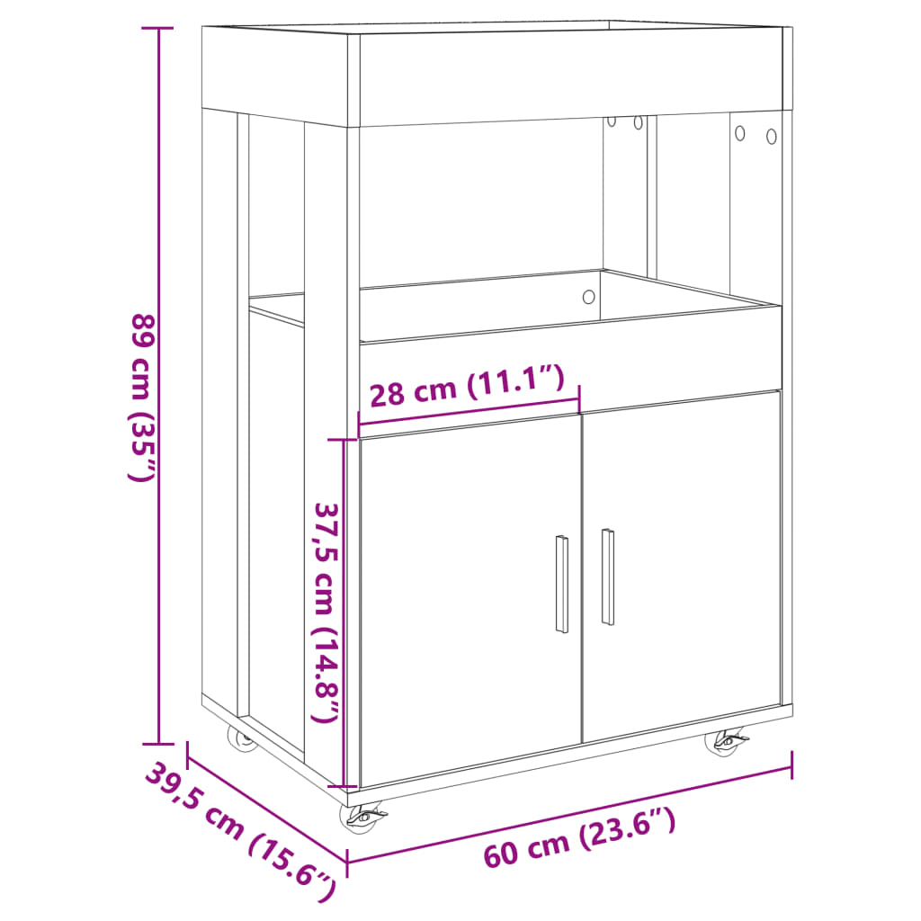 vidaXL Bar Cart White 60x39.5x89 cm Engineered Wood