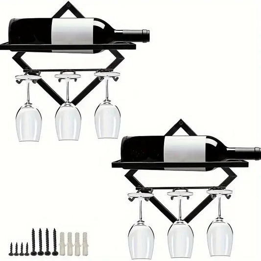 3 glass Black Metal wall mounted Wine Rack