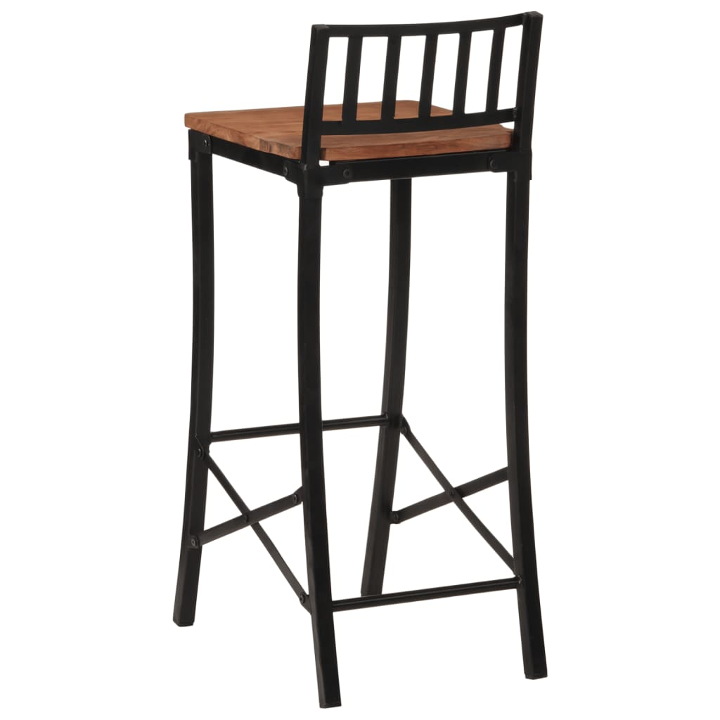 Bar Chair 2 pcs Solid Wood Acacia black legs wood seat
