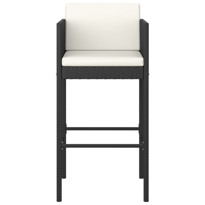 Bar Stools 2 pcs with Cushions Black Poly Rattan white cushion