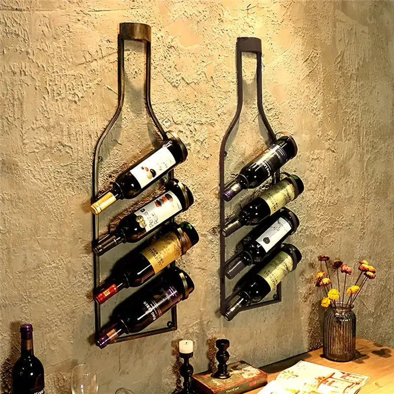 Bottle Shaped Iron Wall Mounted Wine Rack