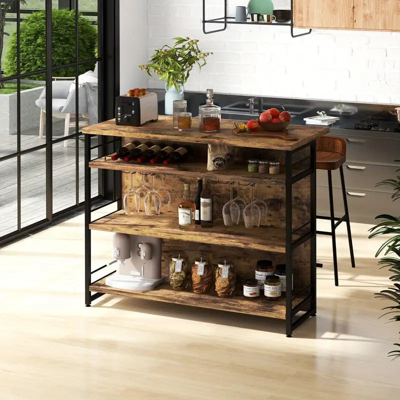 Brown Drink Bar Cabinet with Storage Sideboard