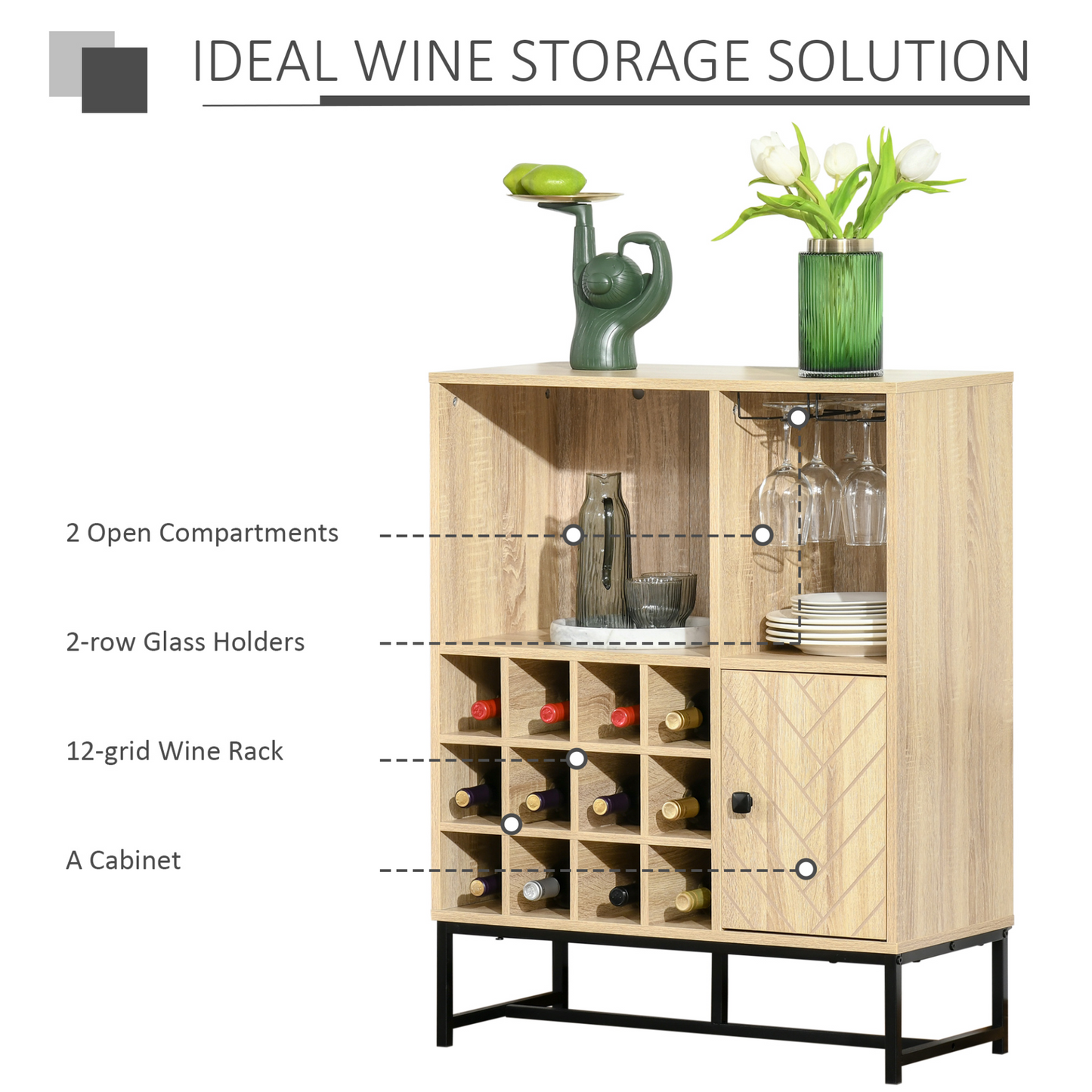 Brown Wood - Wine Cabinet for 12 grid wine rack 