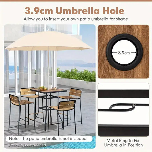 Costway Square Garden Table With Built-in Umbrella Hole