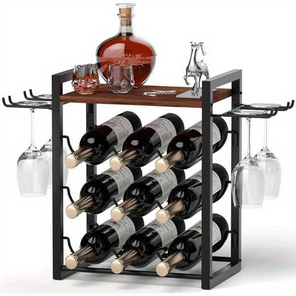 Freestanding Display for 9 Bottles & 4 Glasses