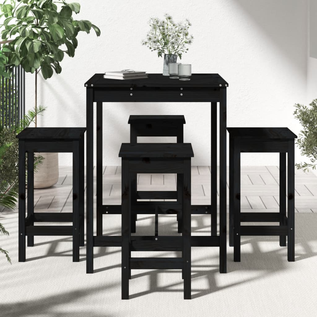 Garden Bar Set Black Solid Wood Pine