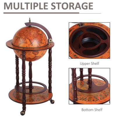 Globe Retro Style Movable Wine Trolley with wheels