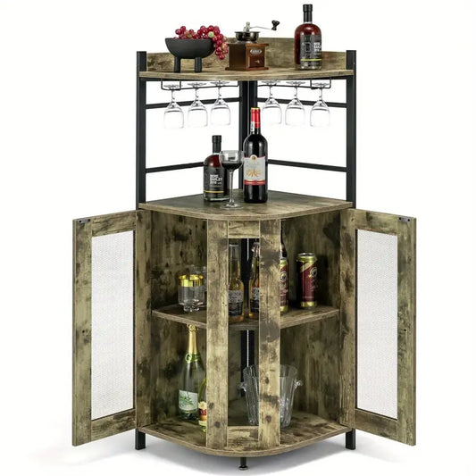 Industrial Brown Corner Bar Drinks Cabinet