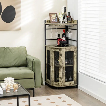 Industrial style Brown Corner Bar Drinks Cabinet