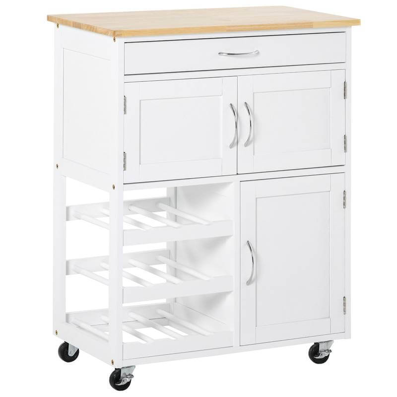 white and wood Kitchen Bar Trolley Cabinet