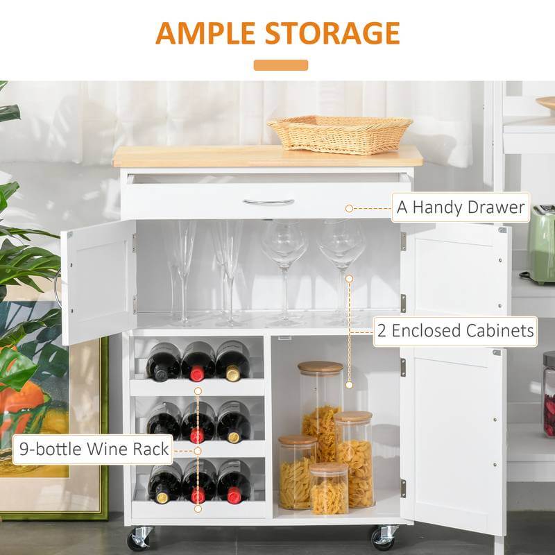 Kitchen Bar Trolley Cabinet  9 Bottle Wine Rack