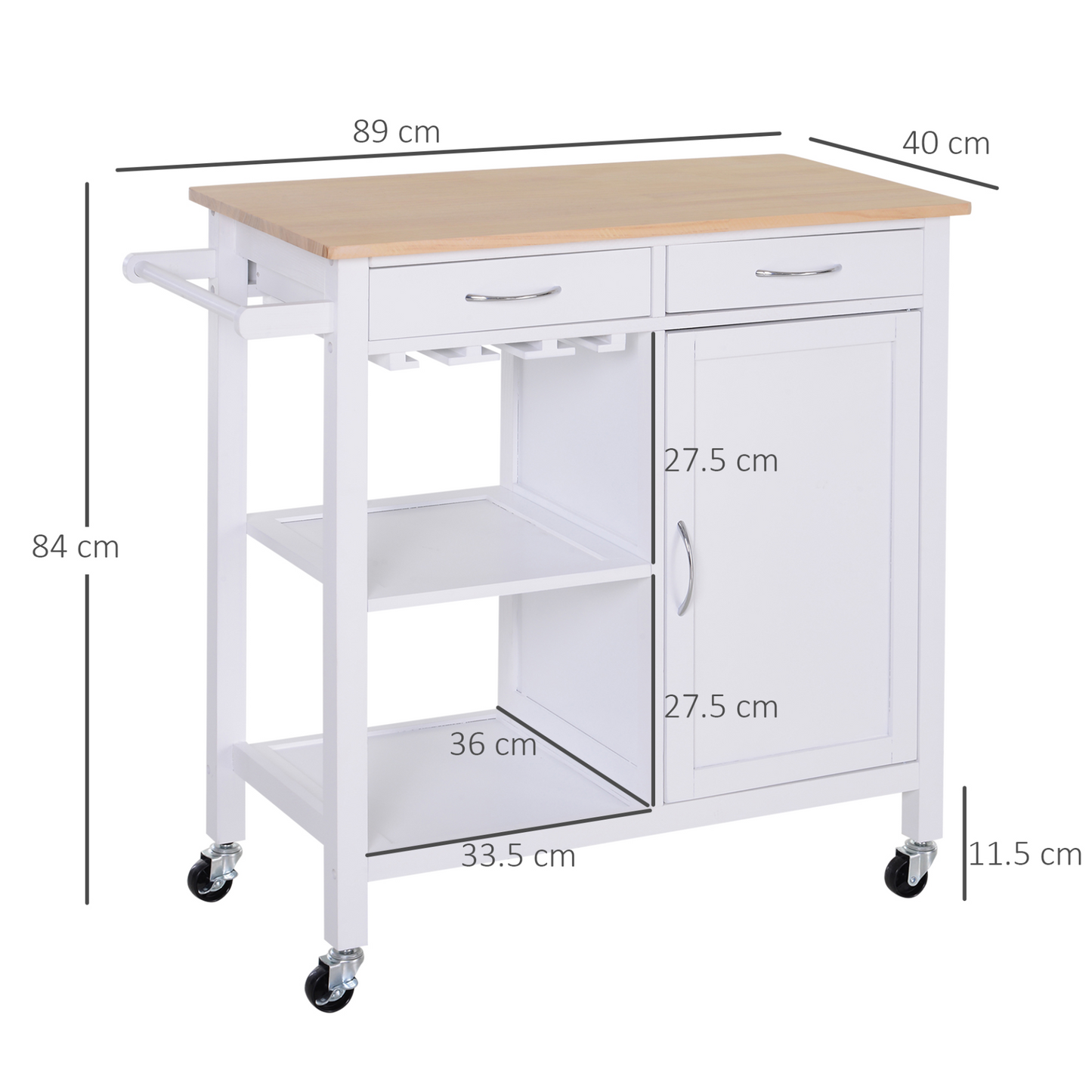 Kitchen Storage Trolley Cart - white and wood