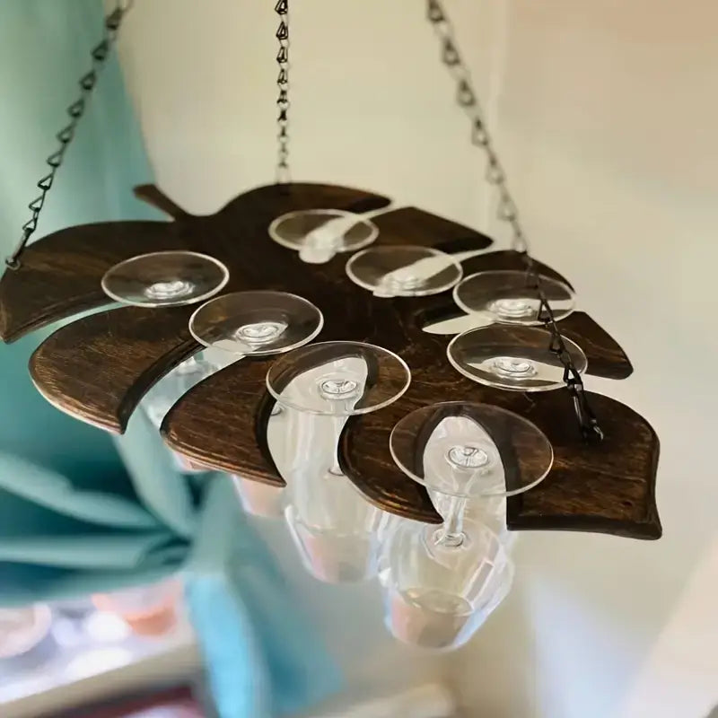 Leaf Shaped Ceiling Hanging Glass Rack