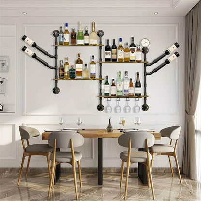 Liquor Shelf Industrial Pipe Bar Wall Mounted Shelving Unit