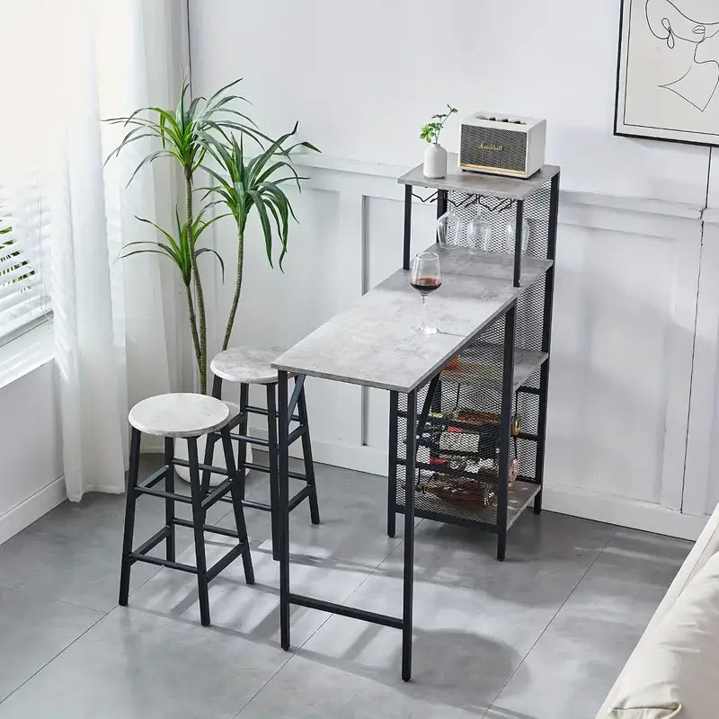 Marble Effect Kitchen Bar Table & Chairs Set