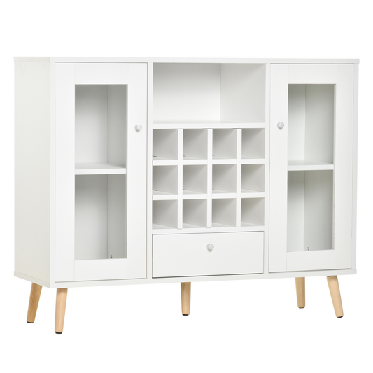 Modern Sideboard Storage Cabinet Glass Doors & 12-Bottle Wine Rack
