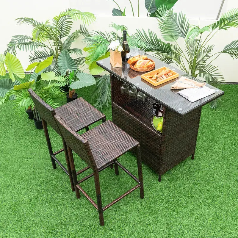 Outdoor Wicker Bar Table & Stool Set