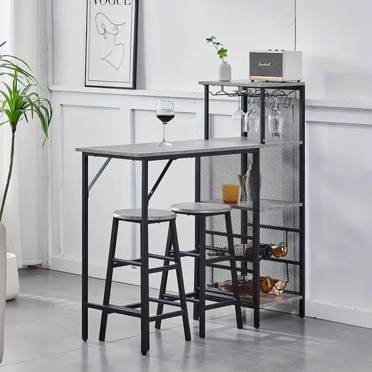 Slim Marble Effect Kitchen Bar Table & Chairs Set